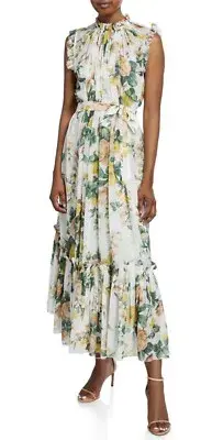 Zimmermann Zippy Frill Midi/Maxi Dress White Floral Size 2 AU 12 - Image 2