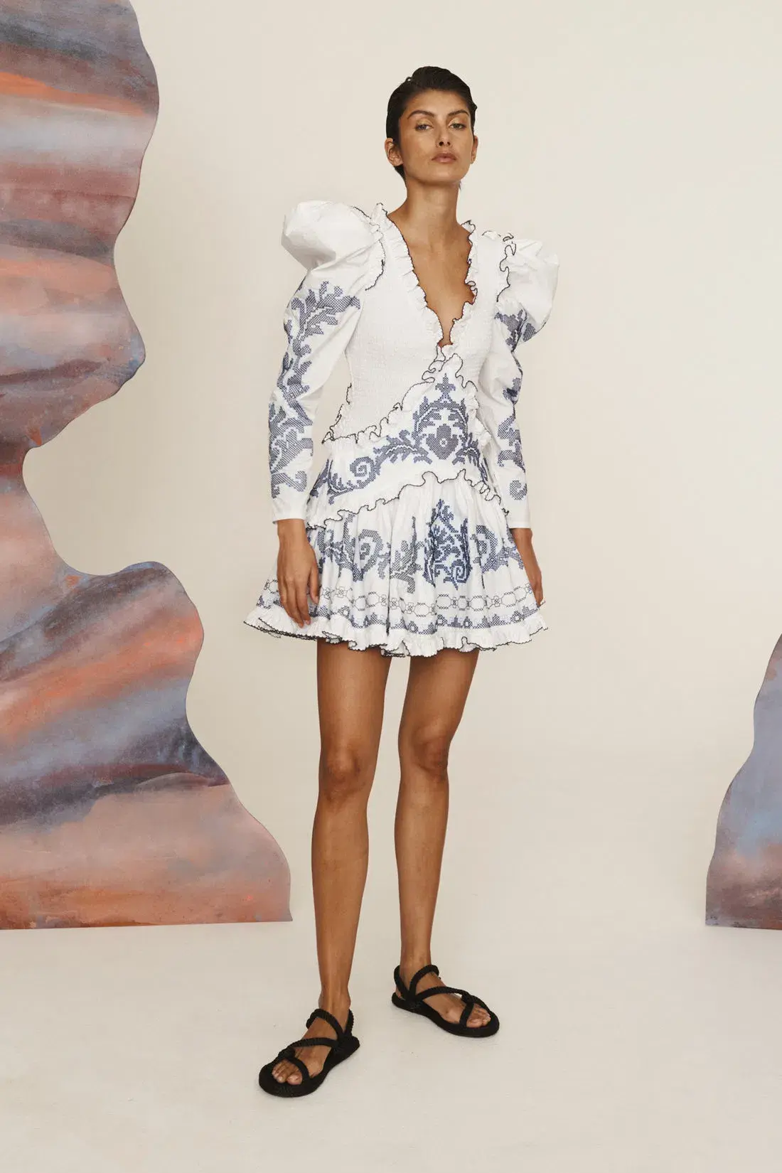 Alemais Hazel Embroidered Mini Dress in White Size AU 10 - Image 1