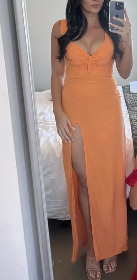May the Label Orange Maxi dress with thigh spilt - Image 2
