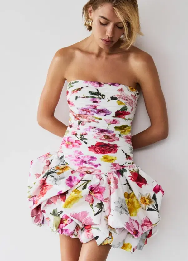 Aje Violette Bubble Hem Mini Dress Collage Floral Size 8 - Image 3