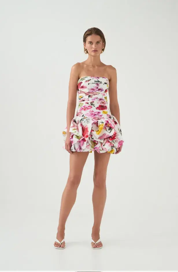 Aje Violette Bubble Hem Mini Dress Collage Floral Size 8 - Image 1