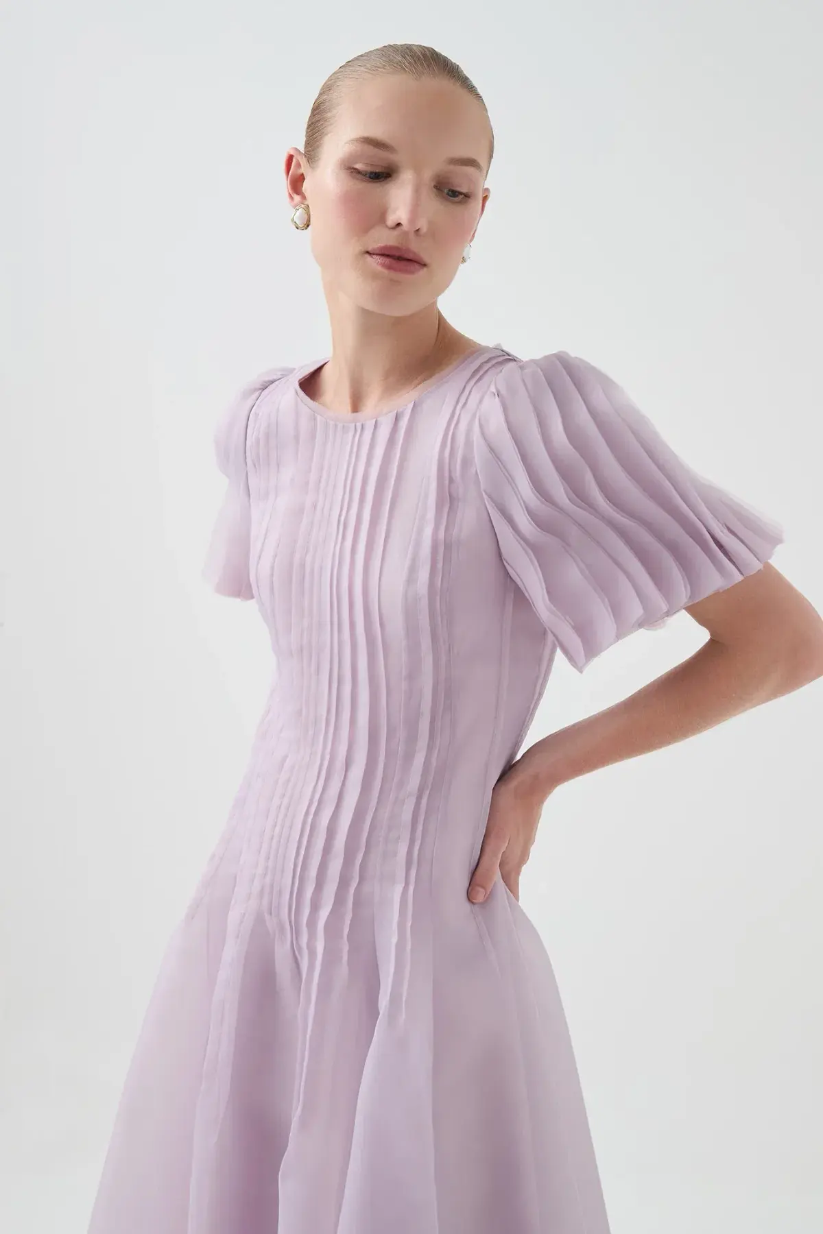Aje Nova Pleated Midi Dress Lilac Size 14 - Image 2