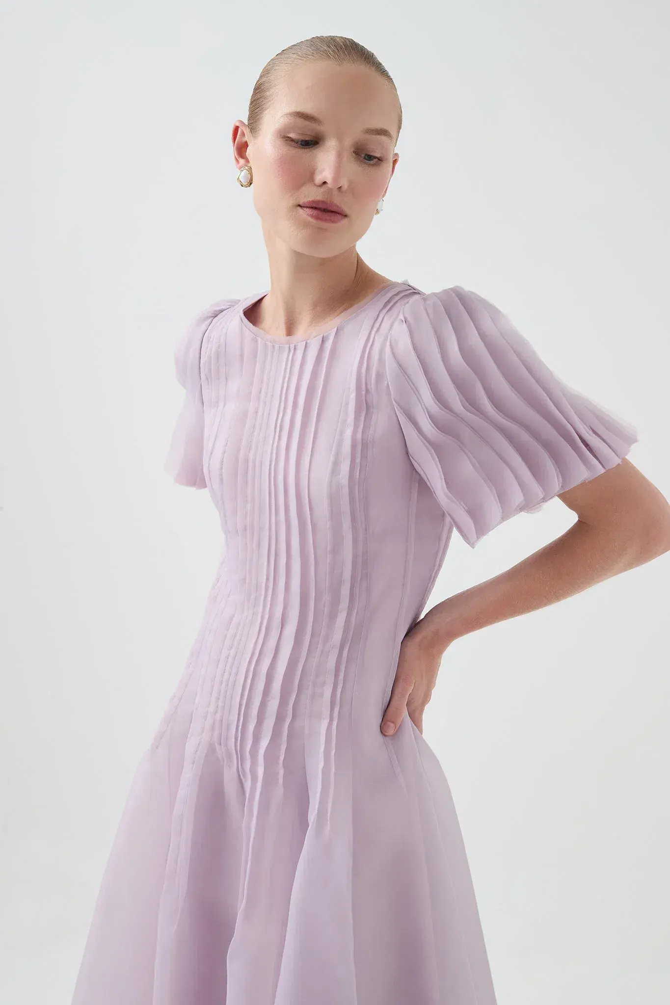 Aje Nova Pleated Midi Dress Lilac Size 14 - Image 2
