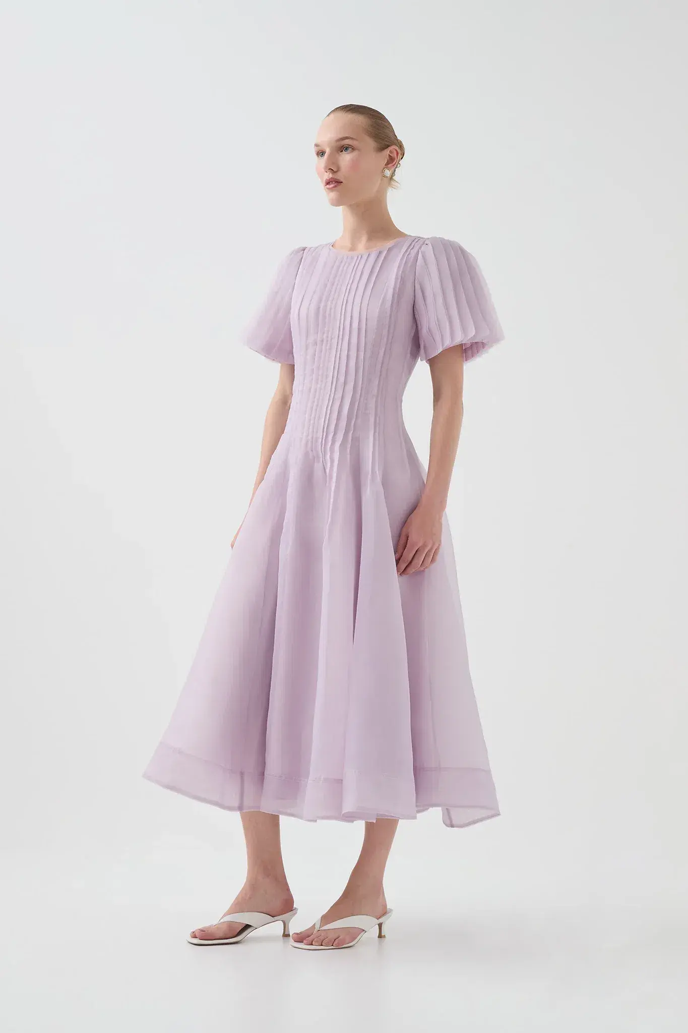 Aje Nova Pleated Midi Dress Lilac Size 14 - Image 4