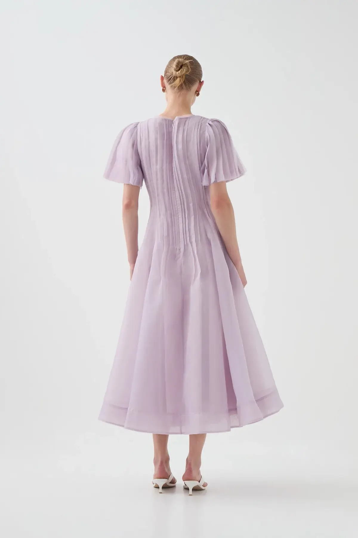 Aje Nova Pleated Midi Dress Lilac Size 14 - Image 3