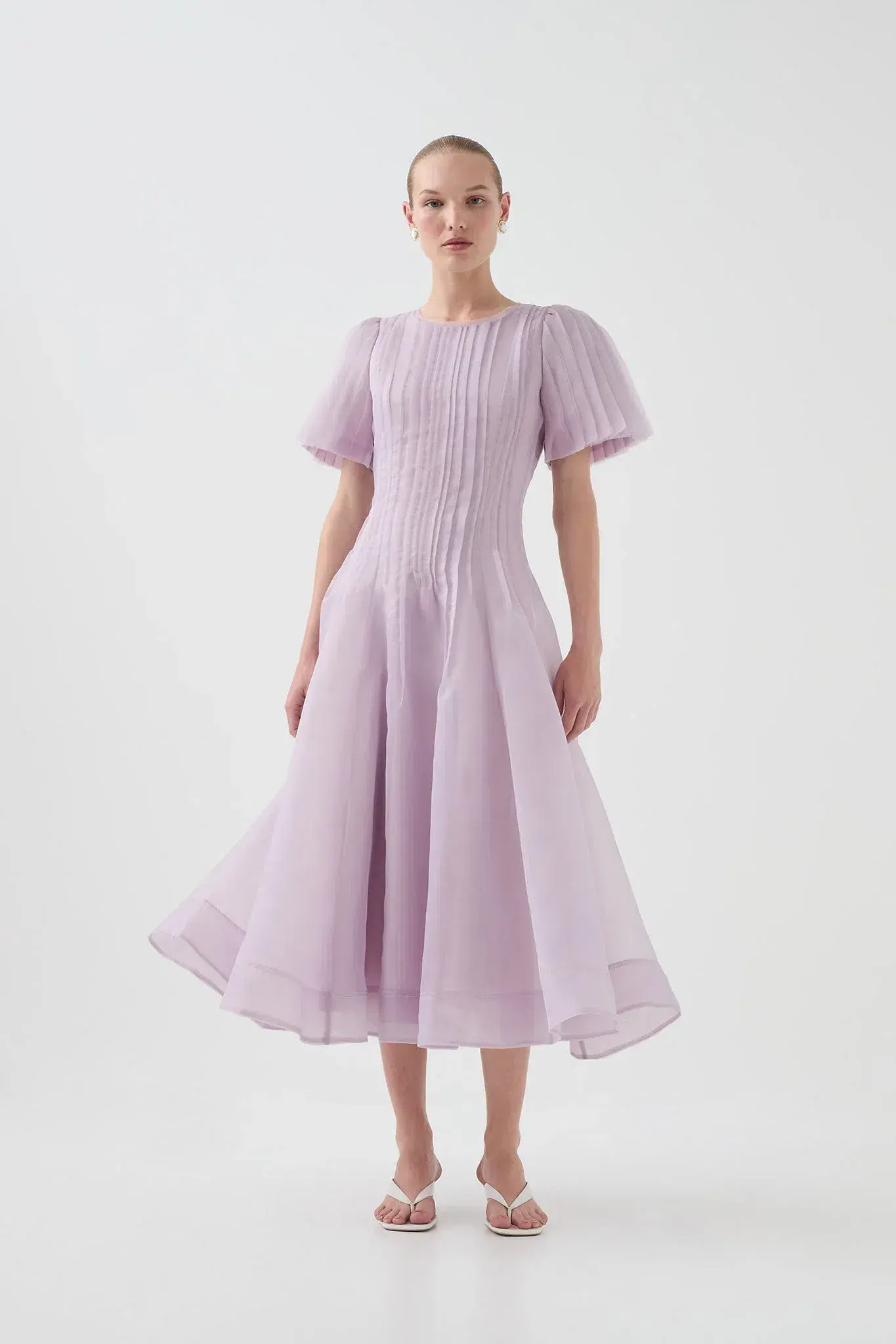 Aje Nova Pleated Midi Dress Lilac Size 14 - Image 1