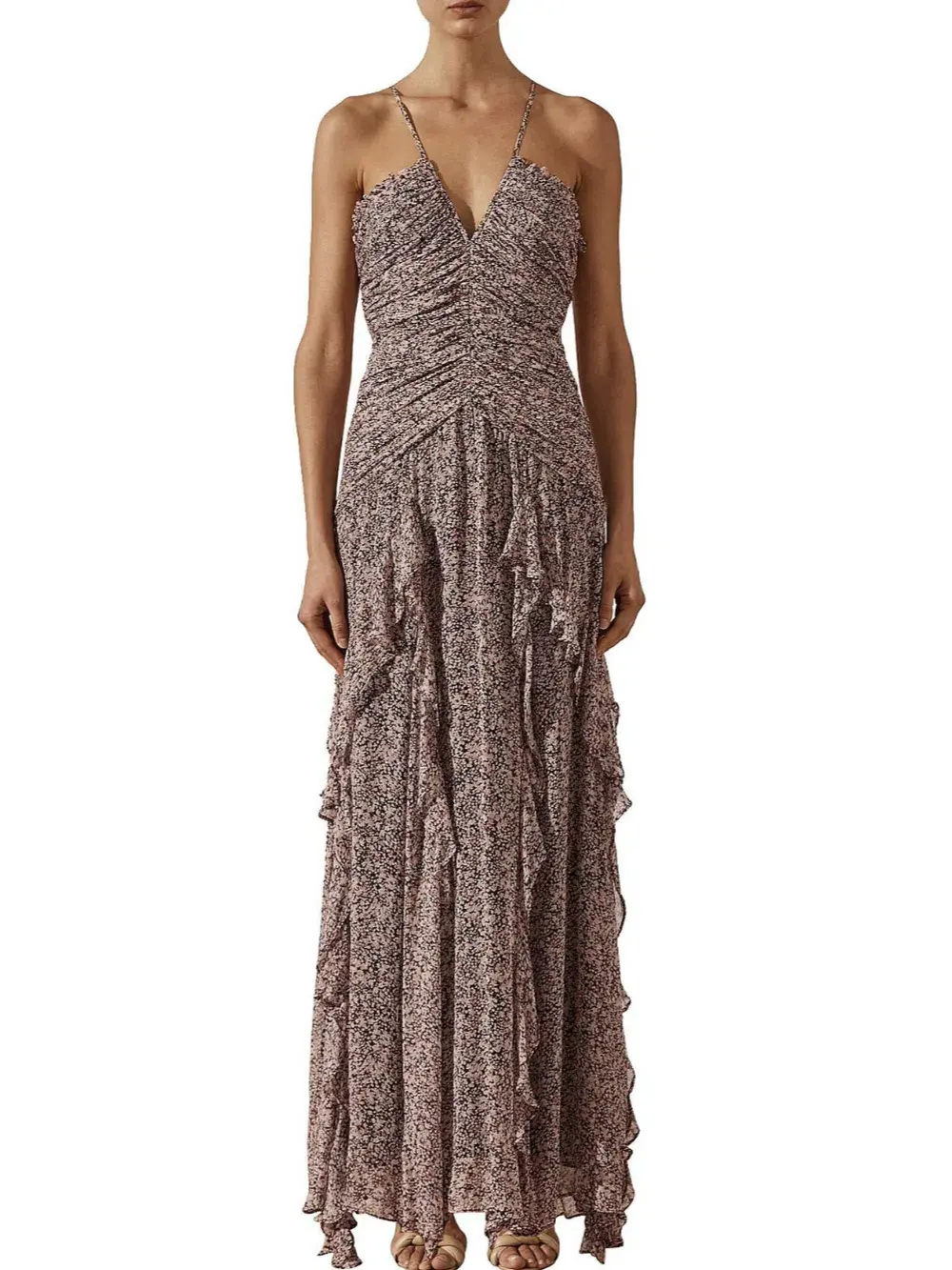 Shona Joy Cynthia Ruched Frill Maxi Dress Size 8 - Image 1