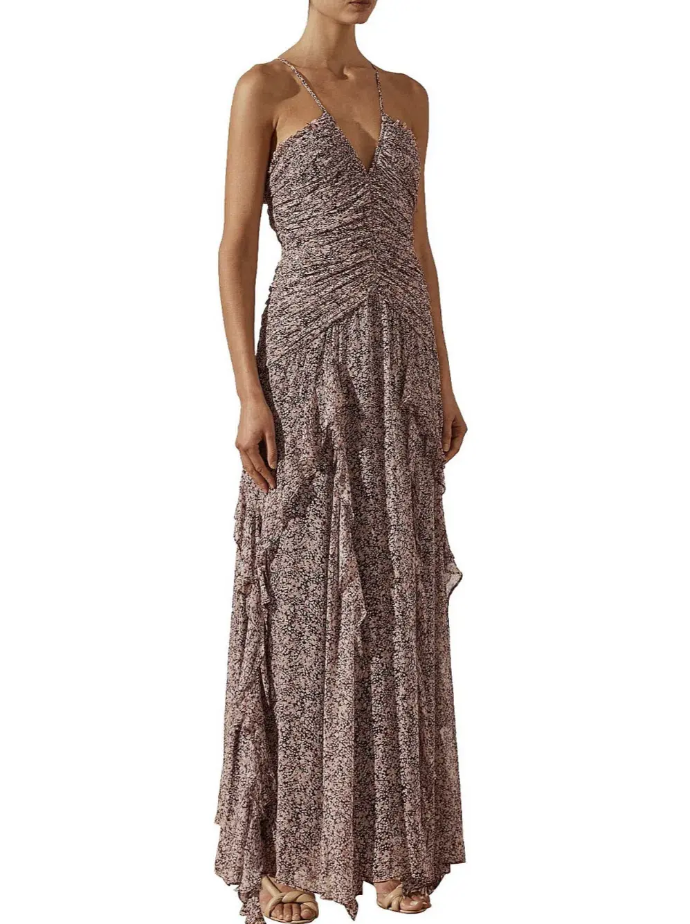 Shona Joy Cynthia Ruched Frill Maxi Dress Size 8 - Image 3