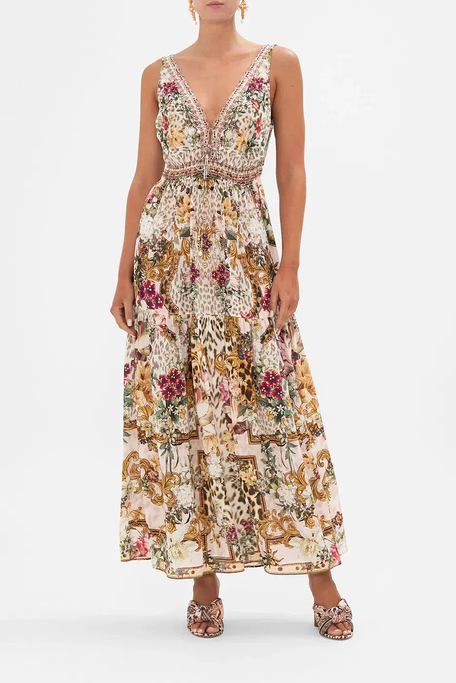 CAMILLA Shirred Waist Detail long dress Bambino Bliss, Size L for rent on The Volte - main image