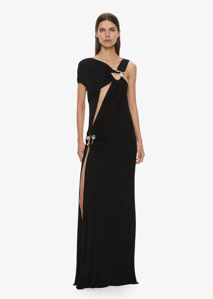 Christopher Esber Veer Spiral Crystal Draped Jersey Dress Black Size 10 - Image 1