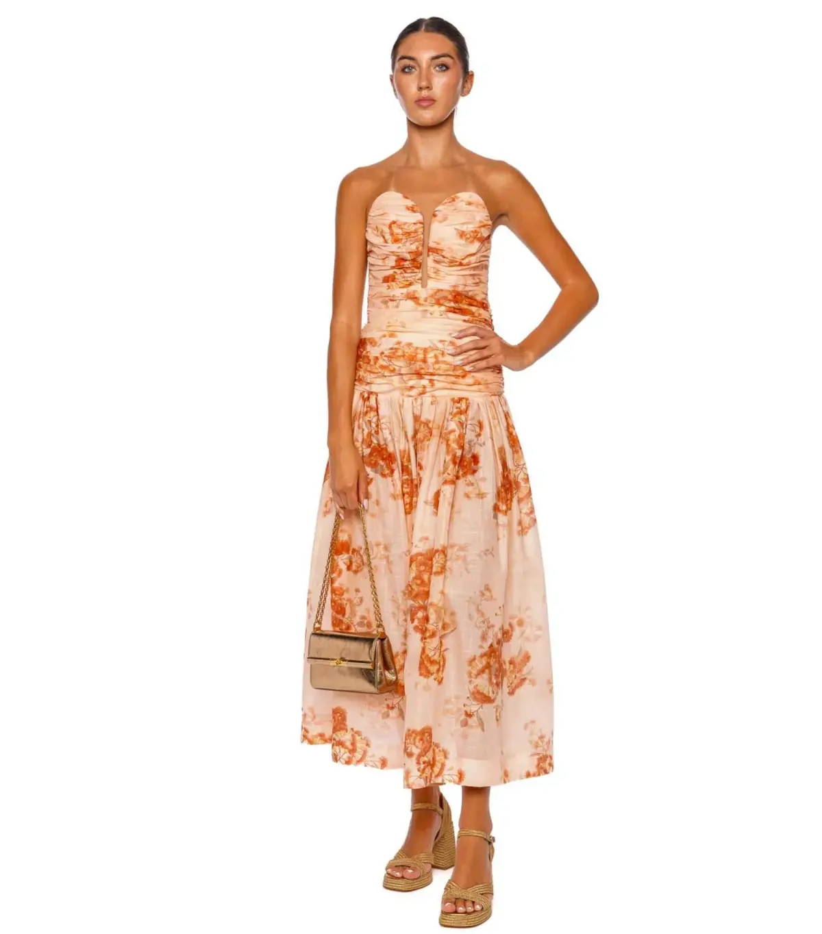Zimmermann Cascadian Strapless Midi Dress Red Botanical Floral Size 1 / AU 10 - Image 1