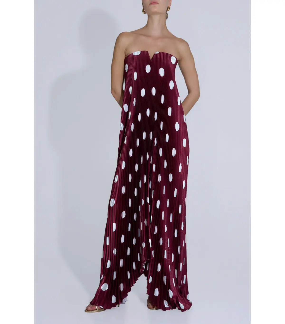 L'Idee Black Tie Maxi Gown in Polka Wine Size AU 8 - Image 1