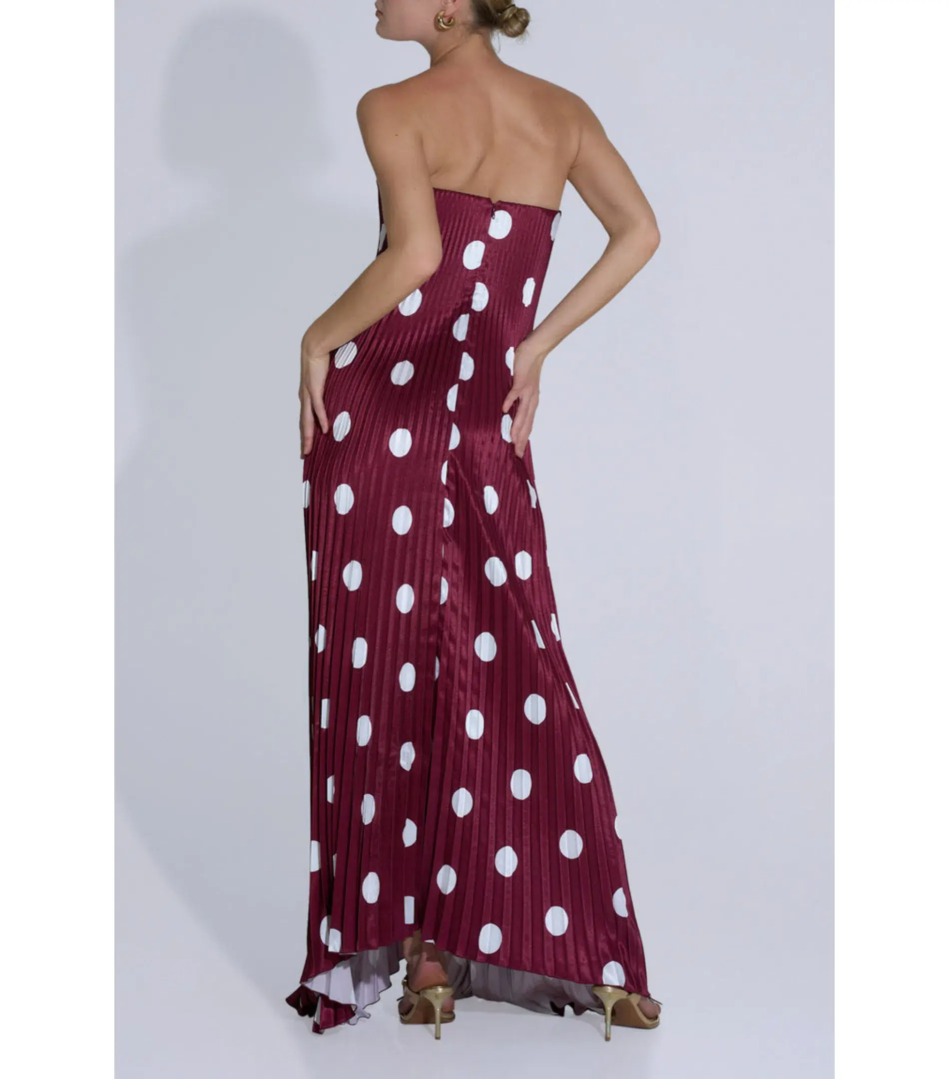 L'Idee Black Tie Maxi Gown in Polka Wine Size AU 12 - Image 2