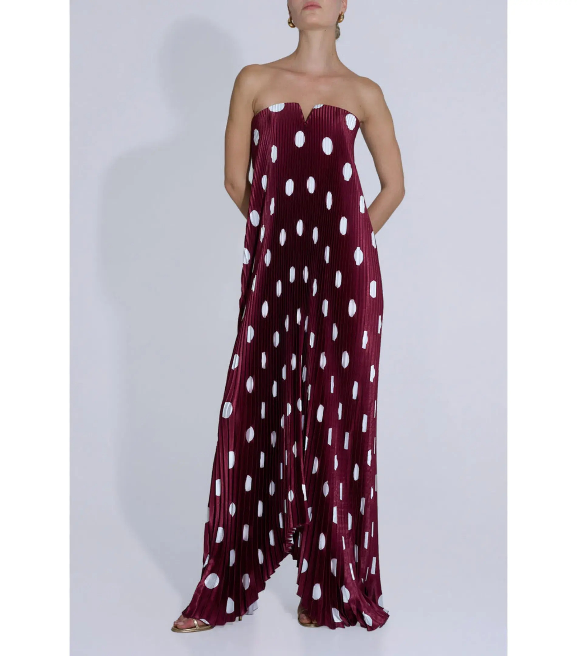 L'Idee Black Tie Maxi Gown in Polka Wine Size AU 12 - Image 1