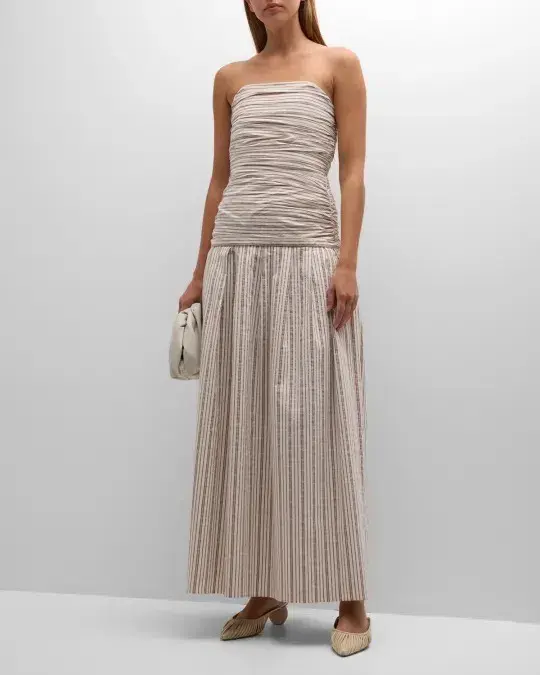 Anna Quan Isadora Strapless Maxi Dress Tobacco Stripe Size AU 6  for rent on The Volte - main image