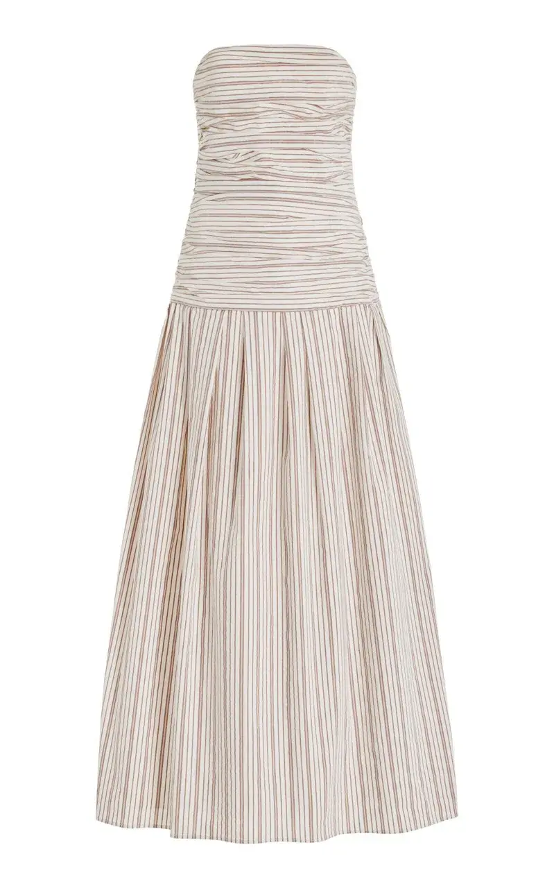 ANNA QUAN Isadora Strapless Maxi Dress Tobacco Stripe 10 for rent on The Volte - main image