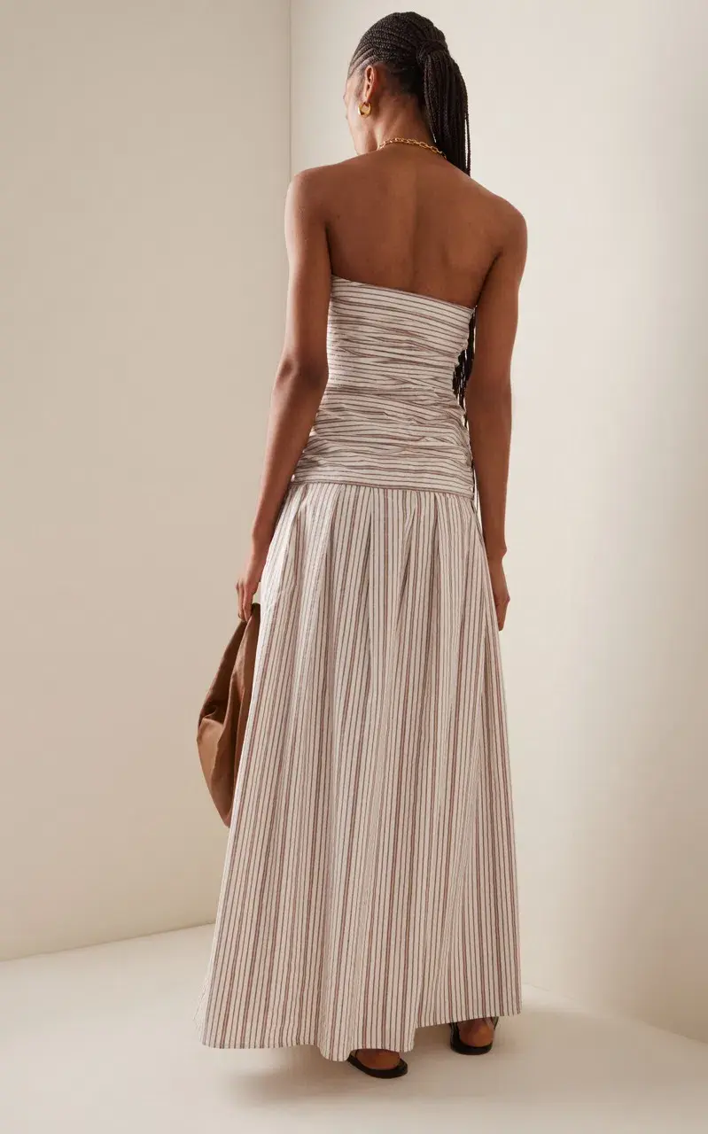 ANNA QUAN Isadora Strapless Maxi Dress Tobacco Stripe 10 for rent on The Volte - main image