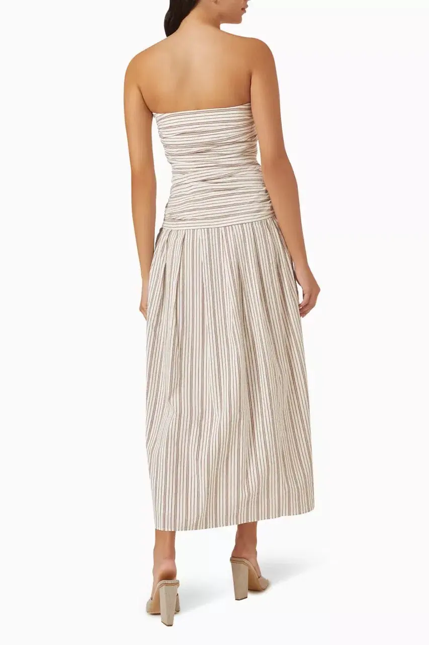 ANNA QUAN Isadora Strapless Maxi Dress Tobacco Stripe 10 for rent on The Volte - main image