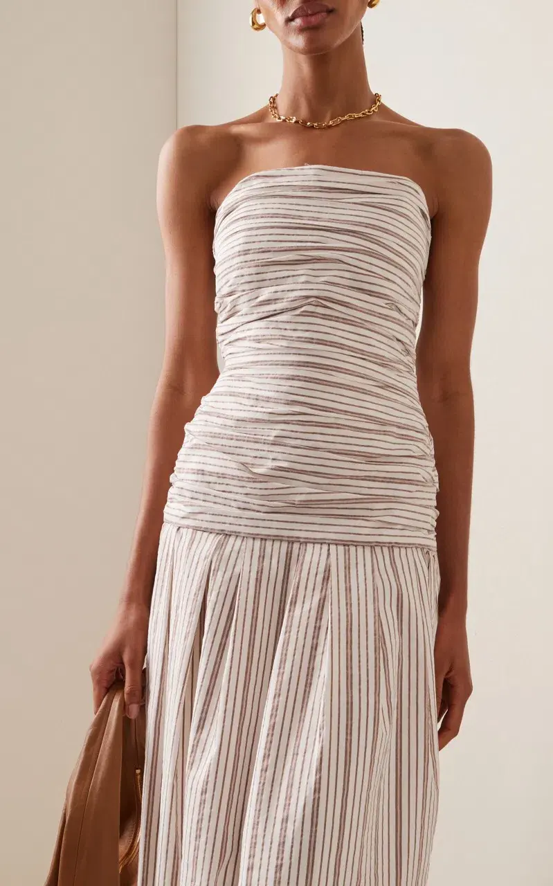ANNA QUAN Isadora Strapless Maxi Dress Tobacco Stripe 10 for rent on The Volte - main image