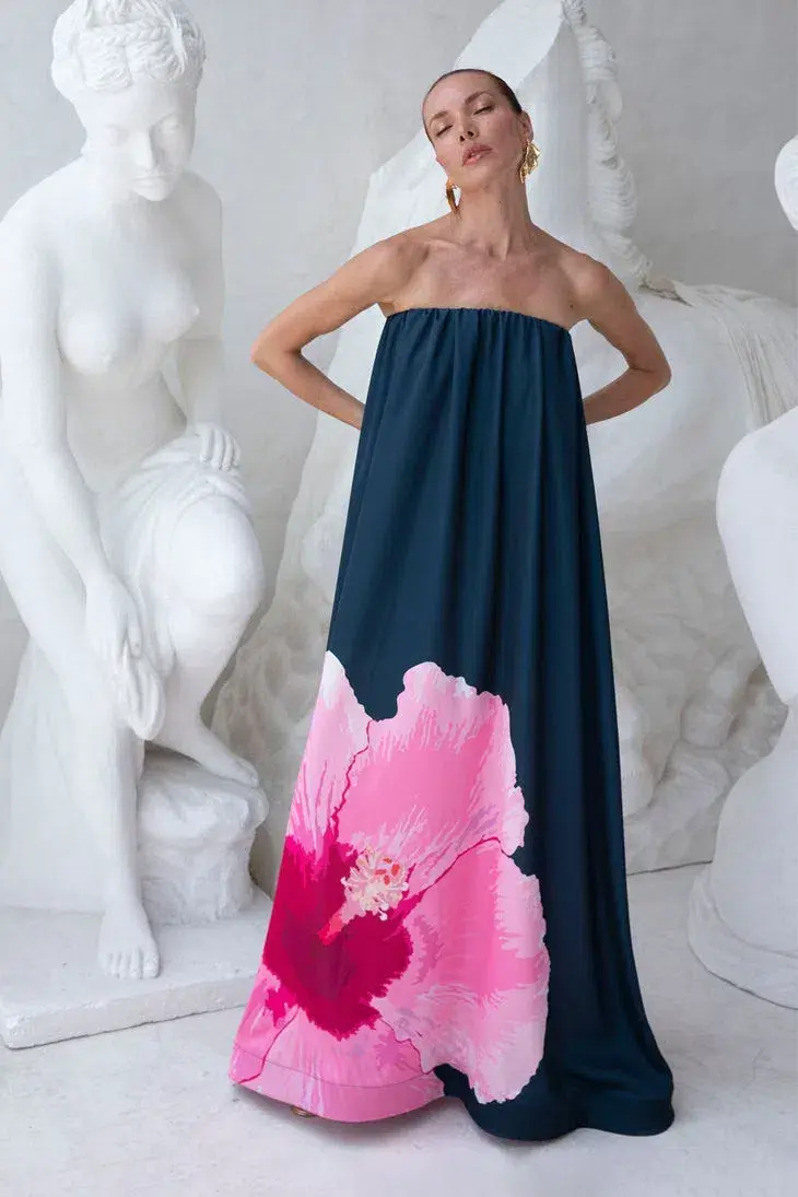 L'Idée Costiera Maxi Dress Hibiscus Midnight Size 10 - Image 1