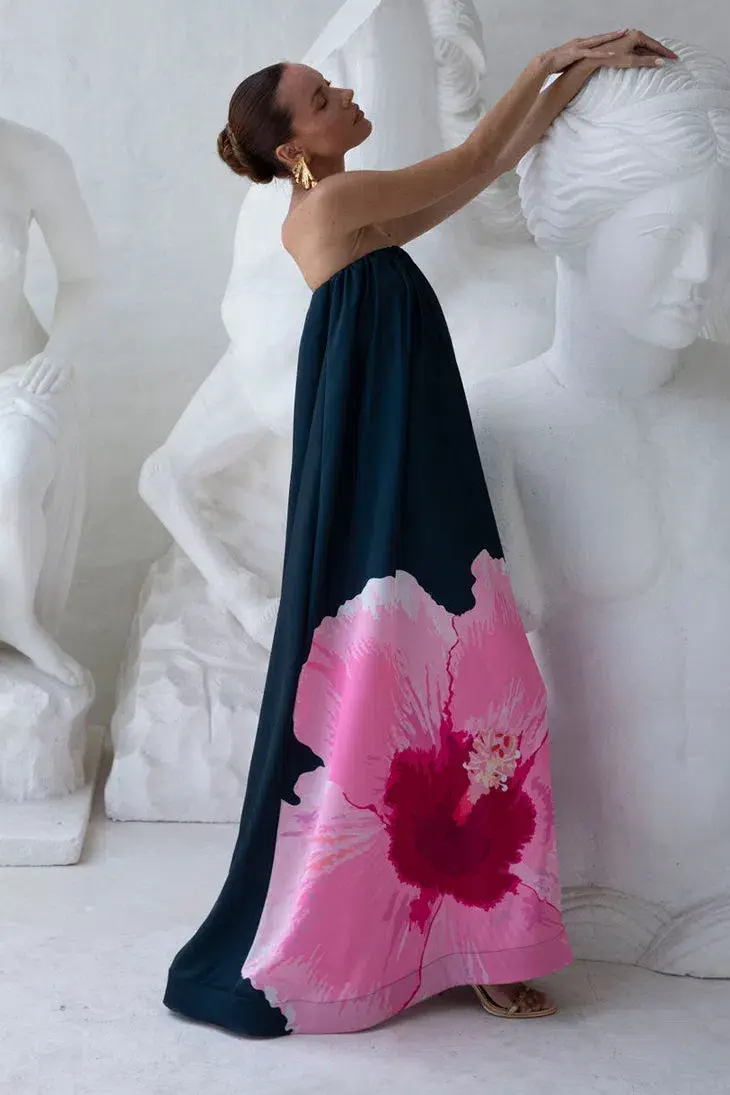 L'Idée Costiera Maxi Dress Hibiscus Midnight Size 10 - Image 2