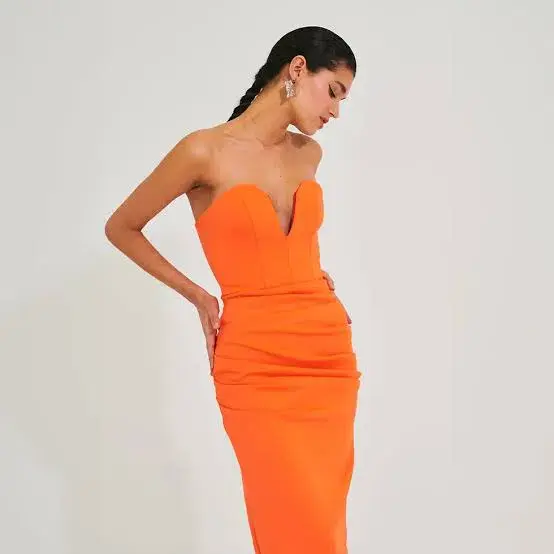 Meraki Strapless Midi Dress Orange Size 8 - Image 2