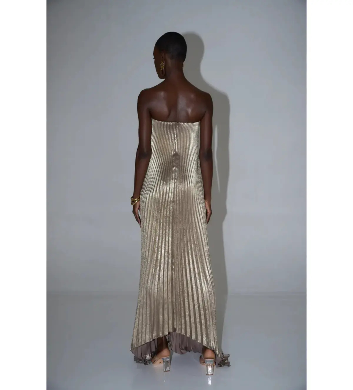 L'idee Black Tie Gown Gold Shimmer Size 8 - Image 3