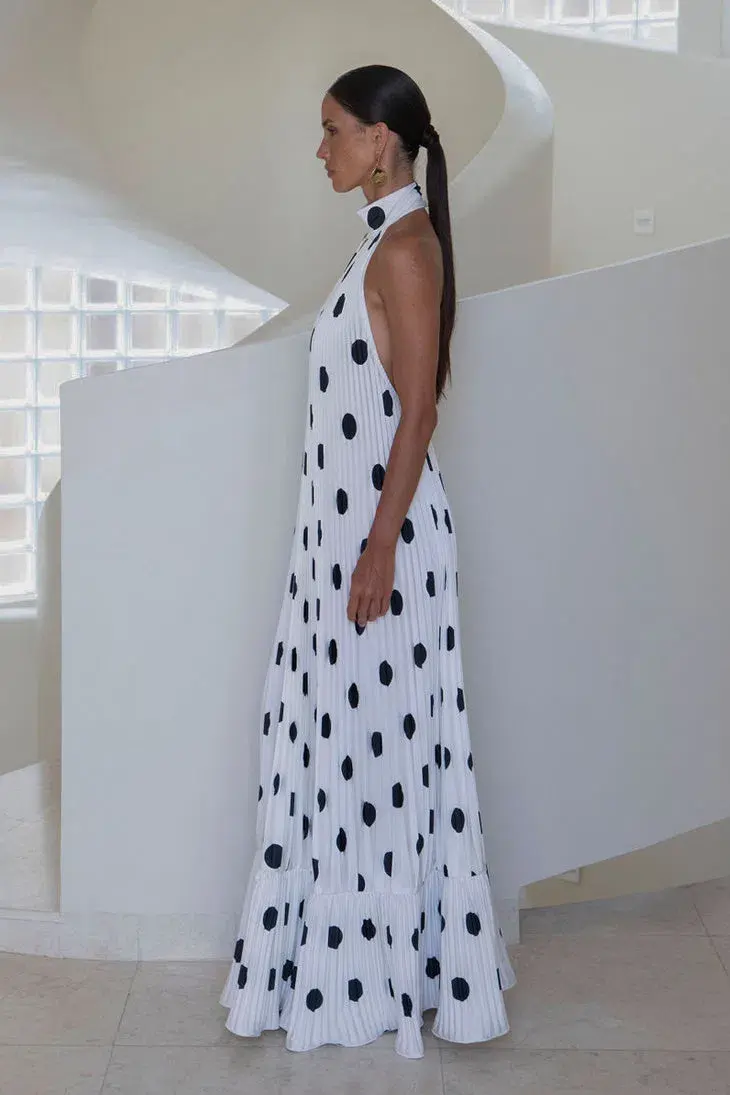 L'Idee Libertie Maxi Gown Polka Blanc Size 10 - Image 2