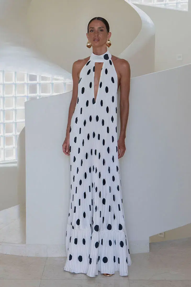 L'Idee Libertie Maxi Gown Polka Blanc Size 10 - Image 1