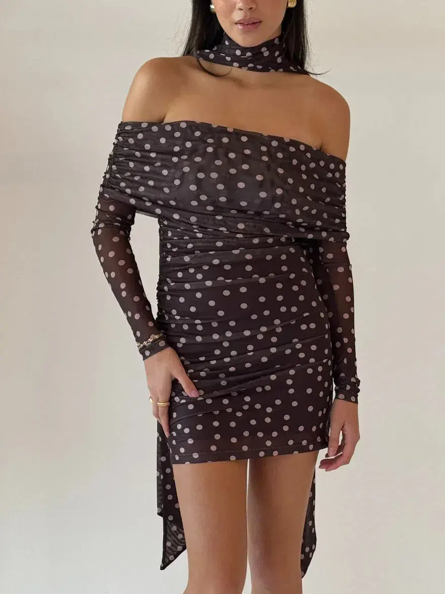 By Nicola By Nicola Boston Mini Dress Chocolate Polka Size 8 - Image 3