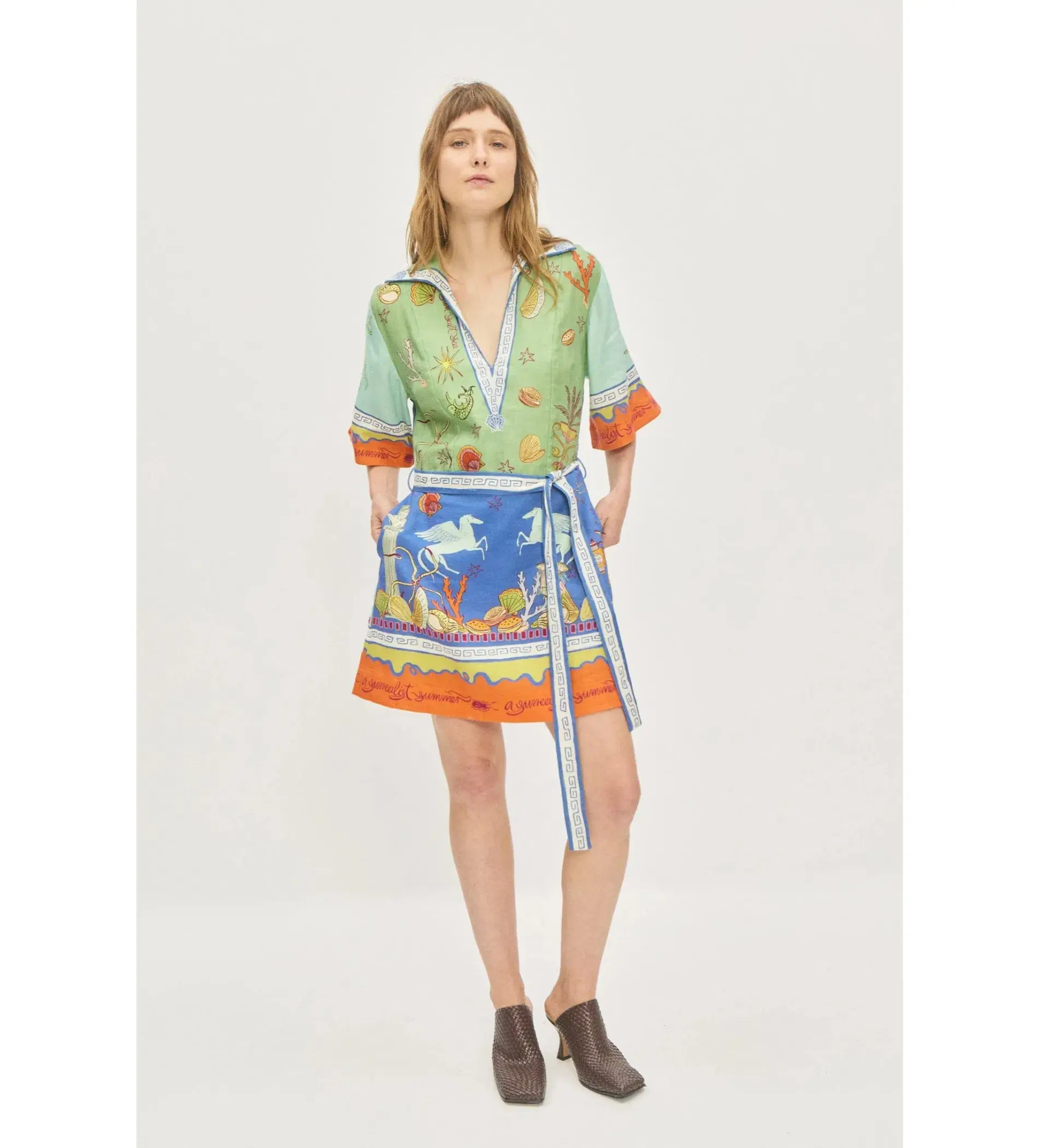 Alemais Surrealist Summer V Neck Minnie Mini Dress Multi Size 12 - Image 1