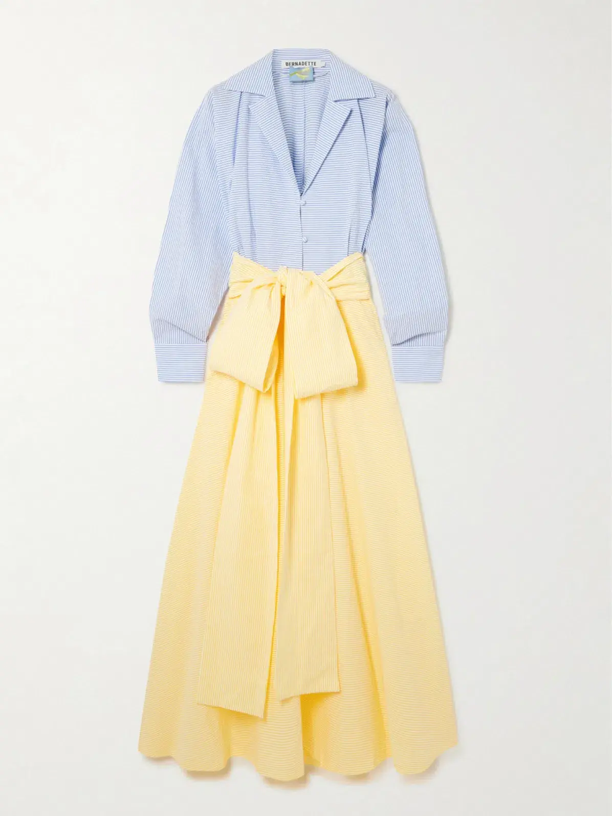 Bernadette Clarence Striped Seersucker Maxi Dress in Blue/White Striped and Yellow Size AU 12-14 - Image 3