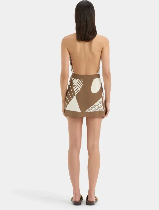 Sir Almara Silk Wrap Halter Mini Dress Espresso Brown Stripe Size 0/AU 6 - Image 3