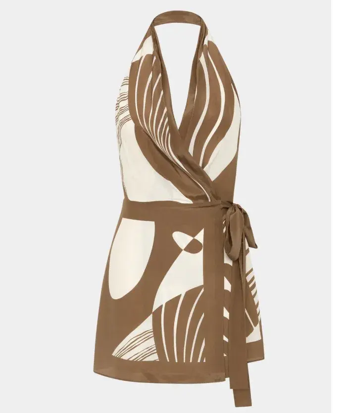Sir the Label Almara Silk Wrap Halter Mini Dress Espresso Brown Stripe Size 3 / AU 12 - Image 5