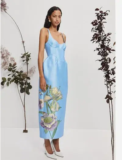 Alemais Donata Taffeta Maxi Gown Blue Print Size 12 - Image 1