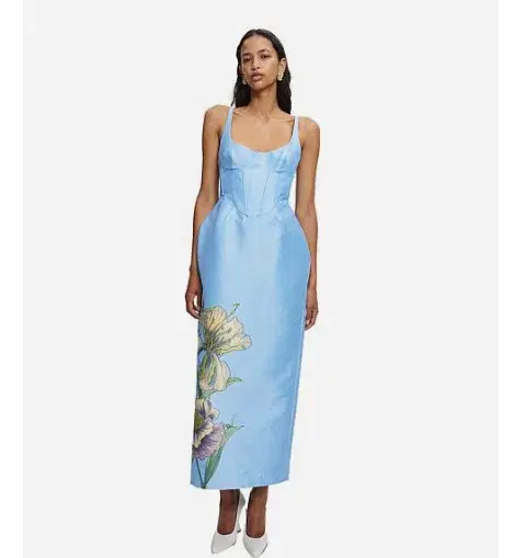 Alemais Donata Taffeta Maxi Gown Blue Print Size 12 - Image 5