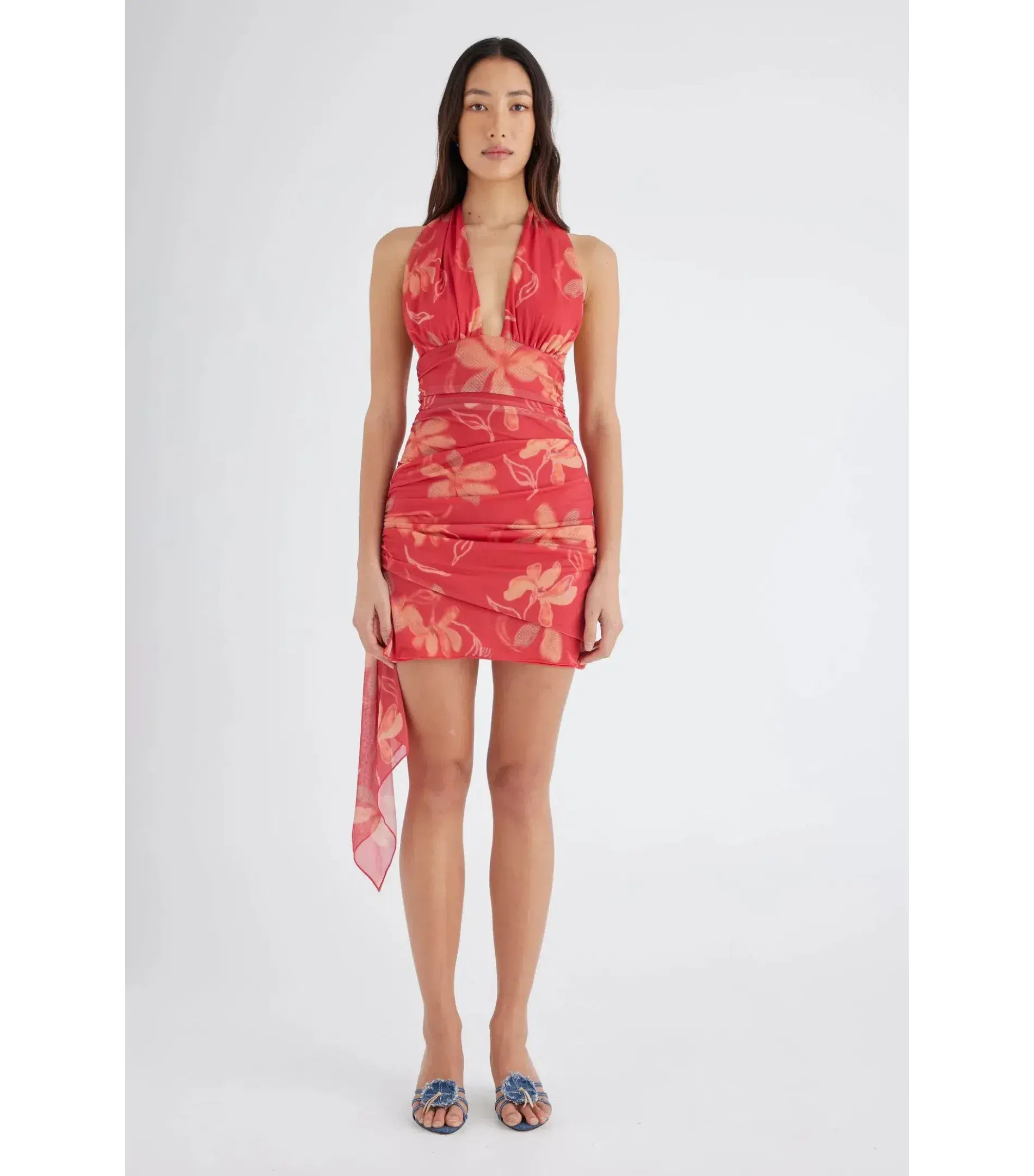 Benni Penelope Halter Mini Dress in Hibiscus Floral Size AU 6  - Image 1