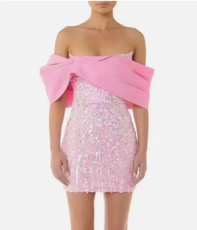 Eliya The Label Bianca Mini Dress Pink Sequence Dress Size L/ AU 12 for rent on The Volte - main image