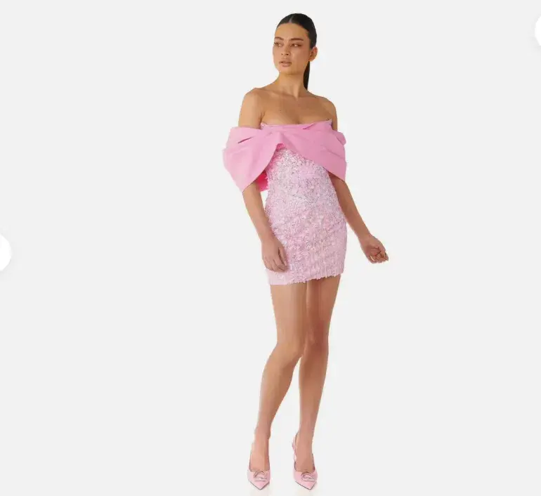 Eliya The Label Bianca Mini Dress Pink Sequence Dress Size L/ AU 12 - Image 1