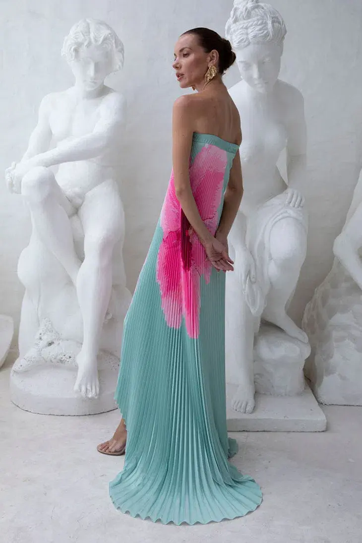 L'Idée Bisous Strapless Floor Length Gown in Hibiscus Verde Size 8 - Image 2