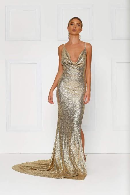 Alamour the Label Andriana Sequins Gown Gold Size 8 - Image 1