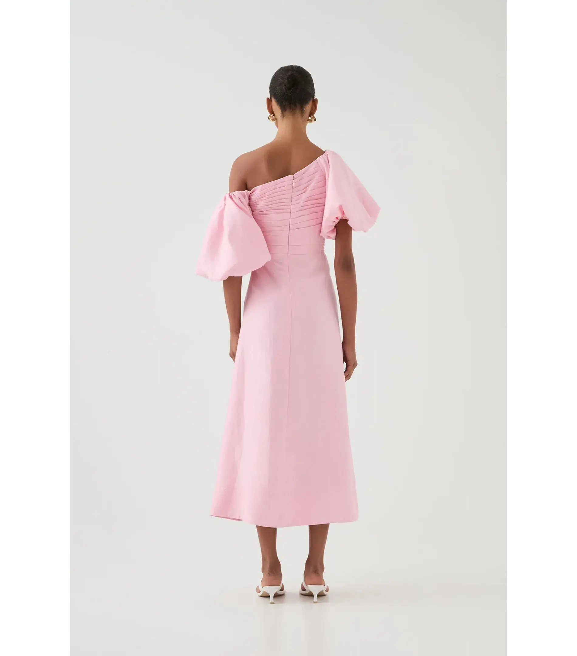 Aje Cadence Ruched Midi Dress Ballerina Pink Size AU 8 - Image 3
