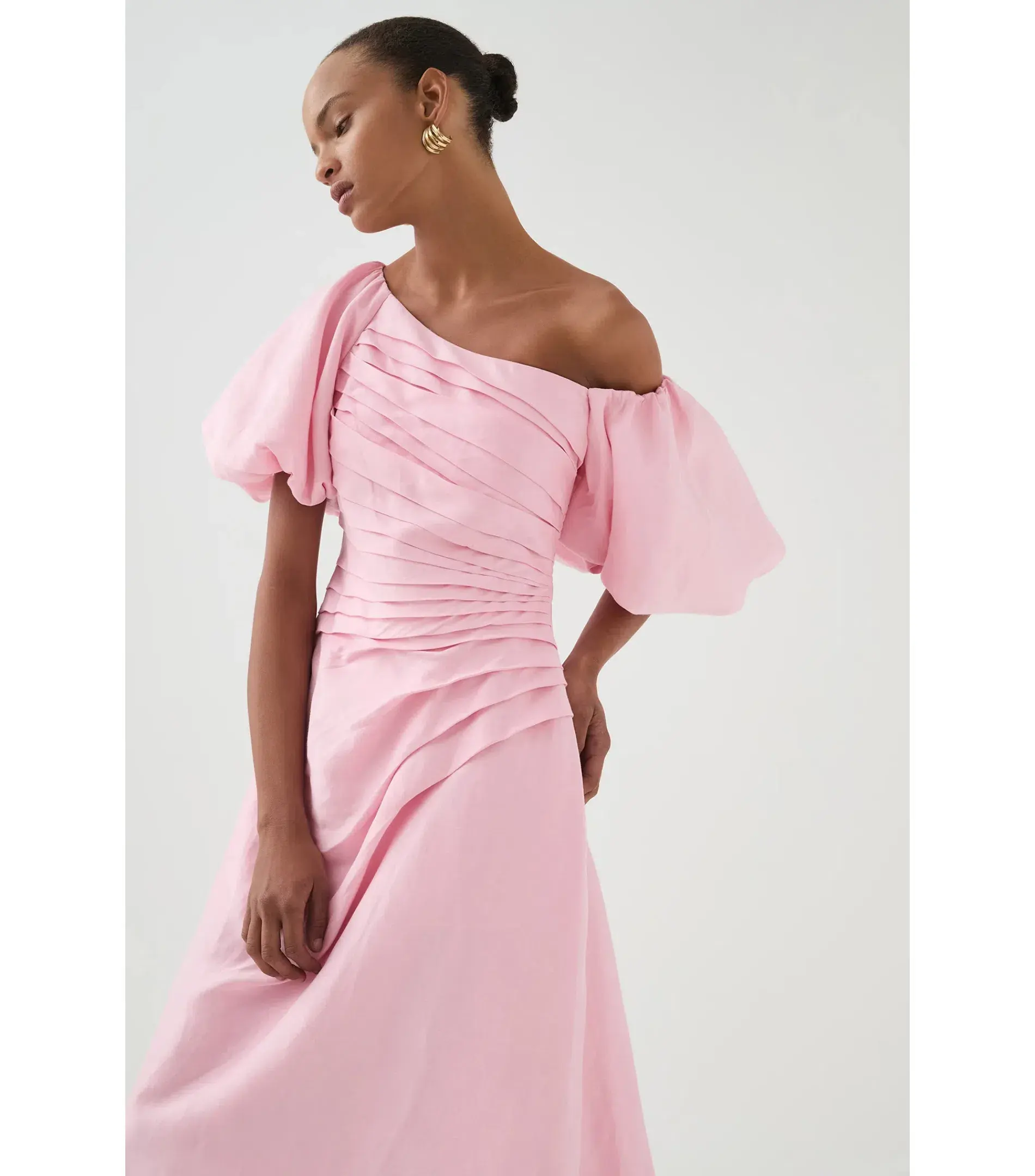 Aje Cadence Ruched Midi Dress Ballerina Pink Size AU 8 - Image 2