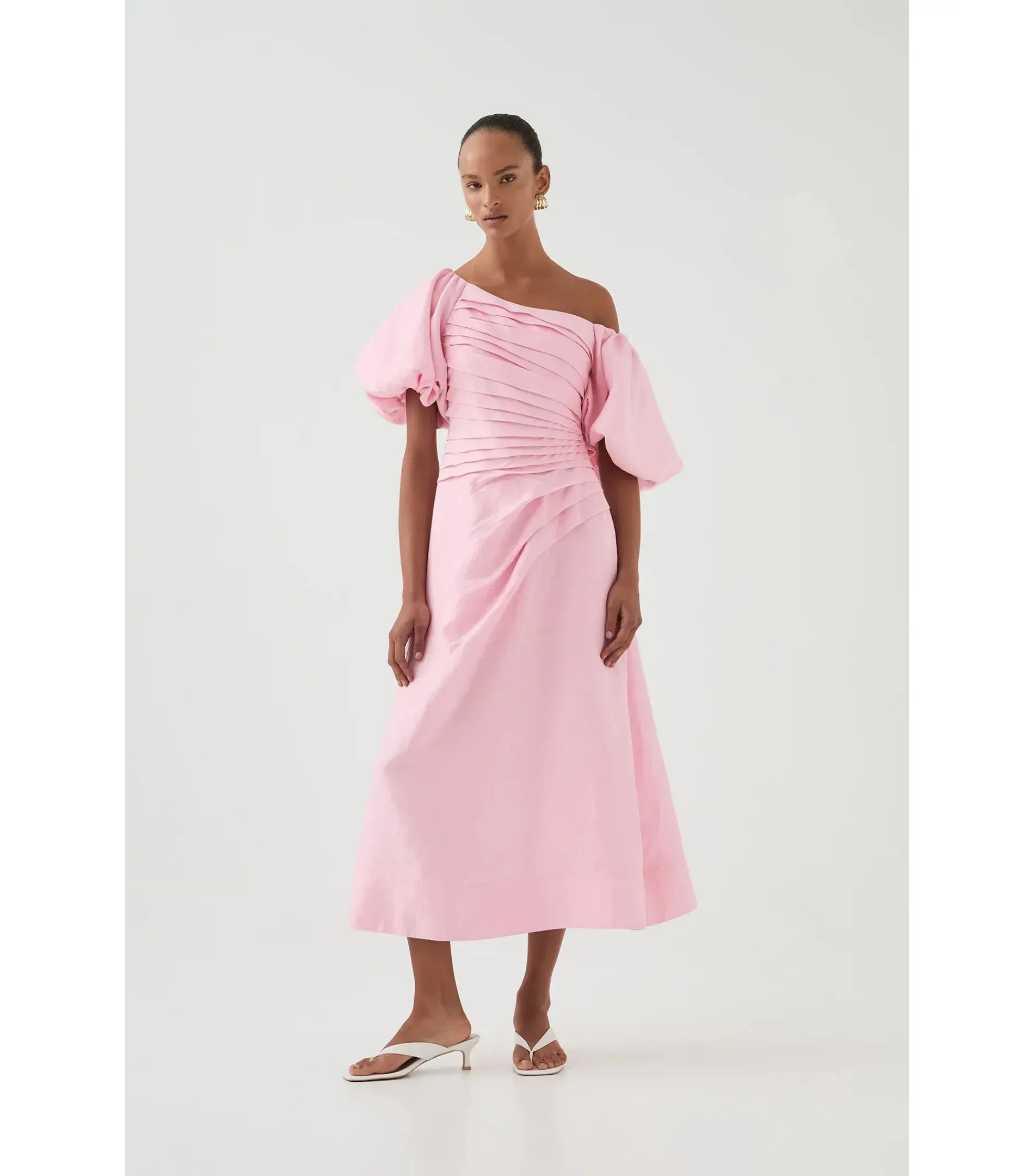 Aje Cadence Ruched Midi Dress Ballerina Pink Size AU 8 - Image 1