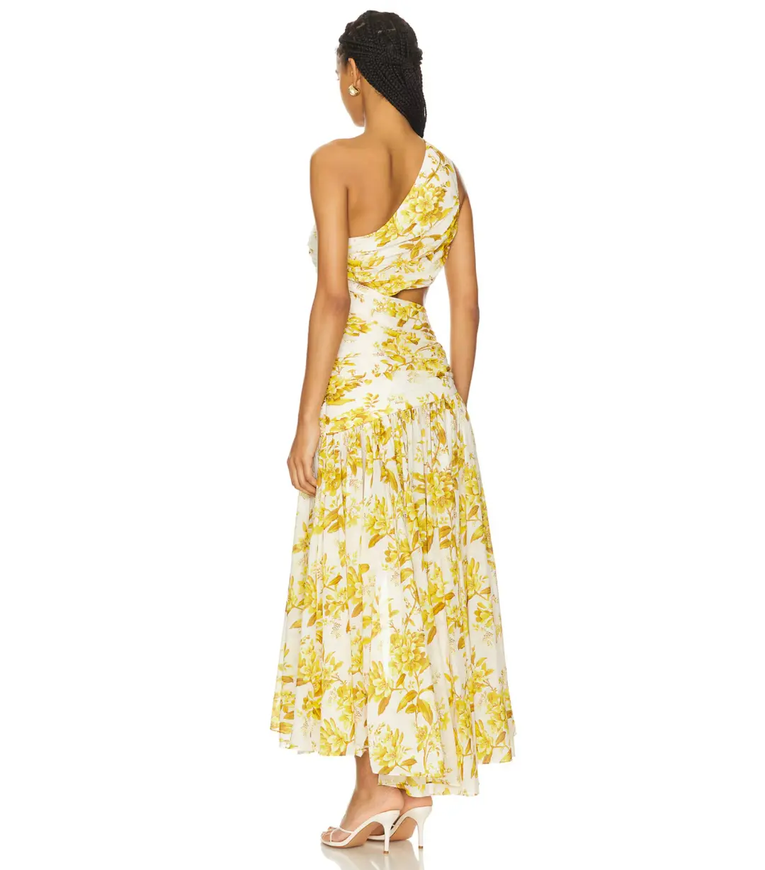Zimmermann Golden Asymmetric Midi Dress in Yellow Toile Floral Size / 3 AU 14 for rent on The Volte - main image