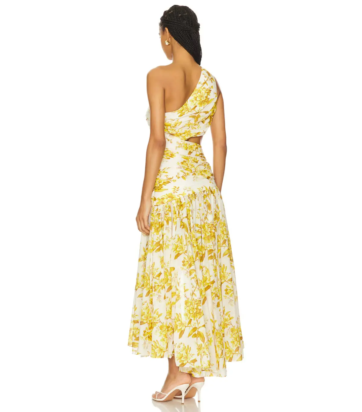 Zimmermann Golden Asymmetric Midi Dress in Yellow Toile Floral Size / 3 AU 14 - Image 3