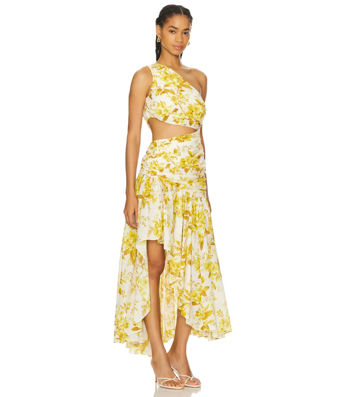Zimmermann Golden Asymmetric Midi Dress in Yellow Toile Floral Size / 3 AU 14 - Image 2