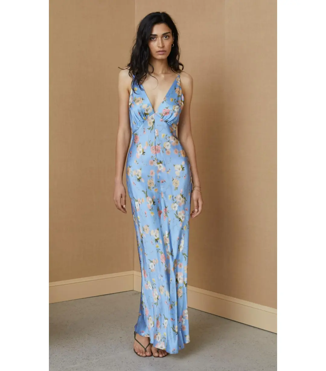 Bec & Bridge Kika Silk V Neck Maxi Dress Blue Floral Size AU 12 for rent on The Volte - main image