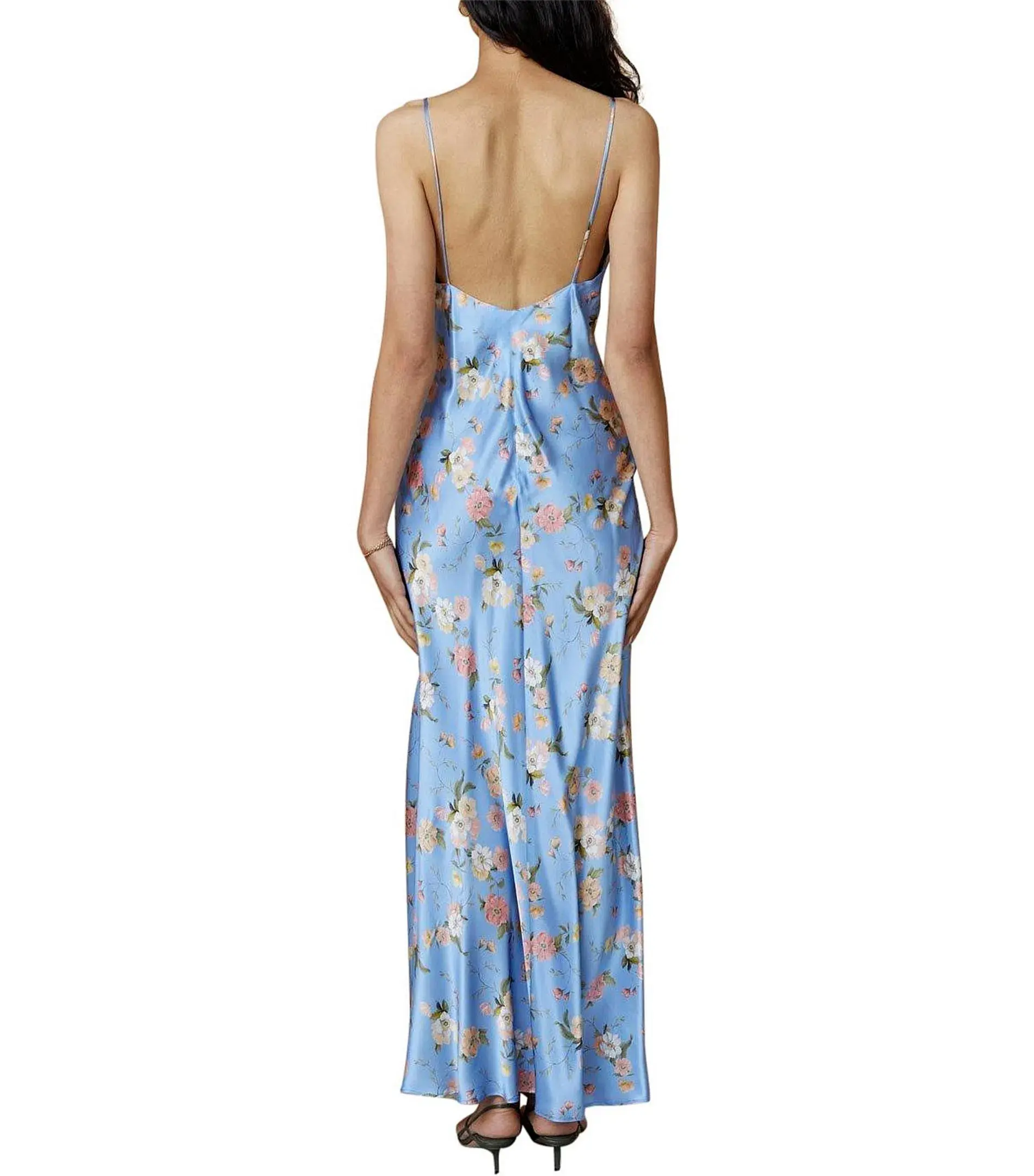 Bec & Bridge Kika Silk V Neck Maxi Dress Blue Floral Size AU 12 - Image 2
