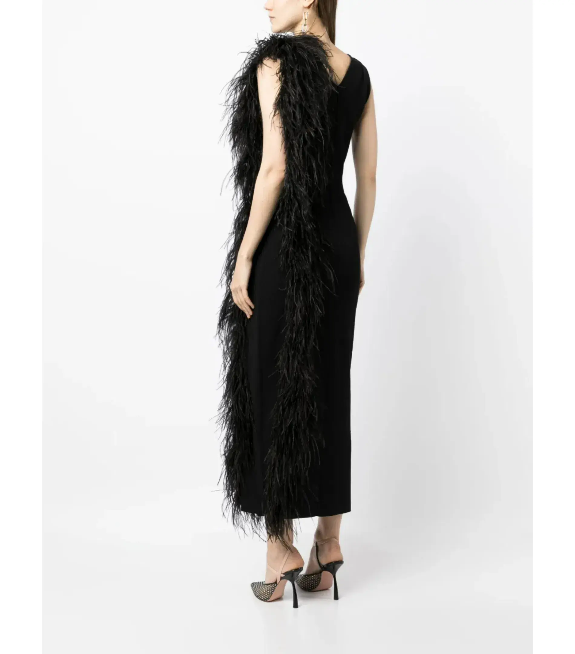 Rachel Gilbert Elcie Feather-Tri Midi Dress Black Size XS / AU 6 - Image 3